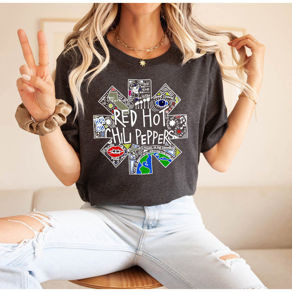 Red Hot Chili Peppers T-Shirt, Red Hot Chili Peppers Tour Shirt, Black Summer T-shirt, Rock Band Tee,  RHCP Graphic Unisex Tee,Gift for her 1.jpg