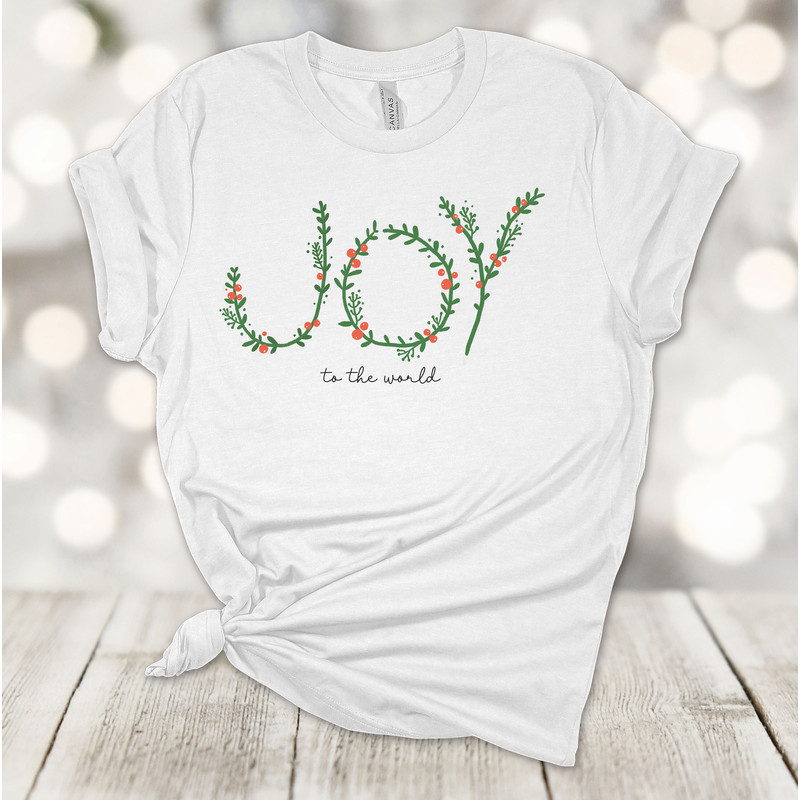 Christmas Shirt, Joy To The World, Greenery, Garland, Holly Berries, Premium Soft Unisex Tee, Plus Size 2x, 3x, 4x Available.jpg