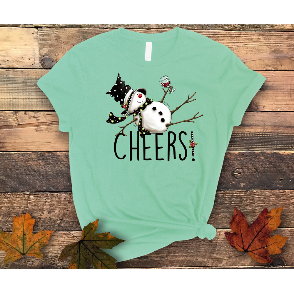 Cute Snowman Drinking, Snowman Cheers, Wine Drinker, Premium Soft Unisex Tee, 2x Winter, 3x Winter, 4x Winter, Plus Sizes Available.jpg