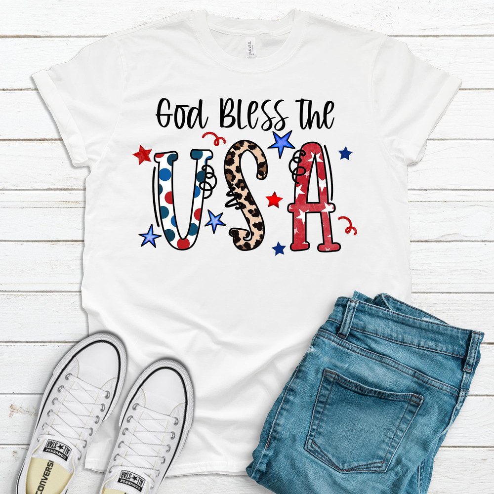 God Bless The USA, Premium Soft Unisex Tee, Plus Size 2x, 3x, 4x Available, Independence Day, Red White And Blue Flag.jpg