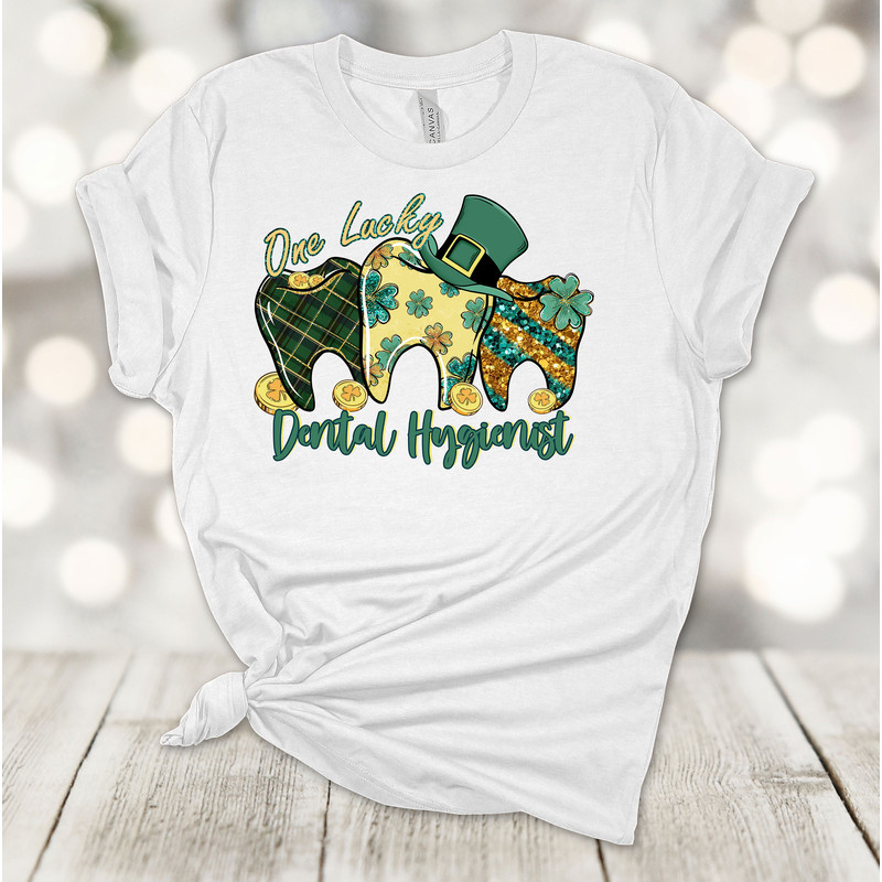 Saint Patrick's Day, One Lucky Dental Hygienist, St Patrick Day Dentist Shirt, Premium Soft Unisex Tee, Plus Size 2x, 3x, 4x Available.jpg