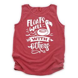 summer tank top, floats well with others, lake tank, river float, boating, comfort colors unisex tank top, plus size ava