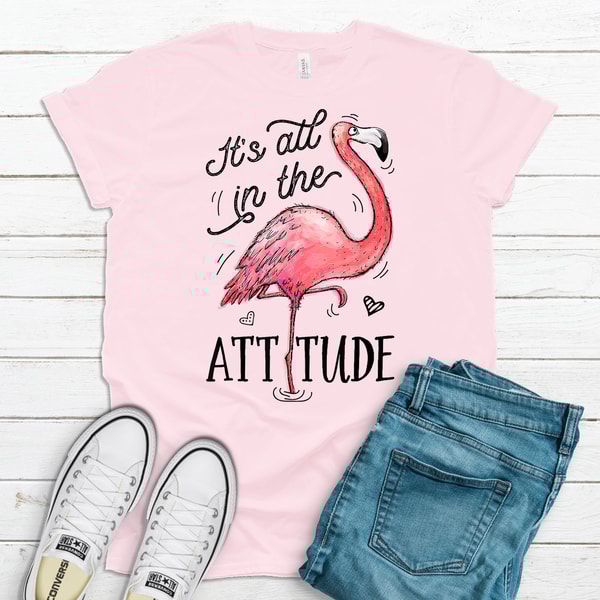 Super Cute Pink Flamingo, It's All In The Attitude, Soft Premium Tee, Plus Sizes 2x, 3x, 4x Available, Summer Flamingo.jpg