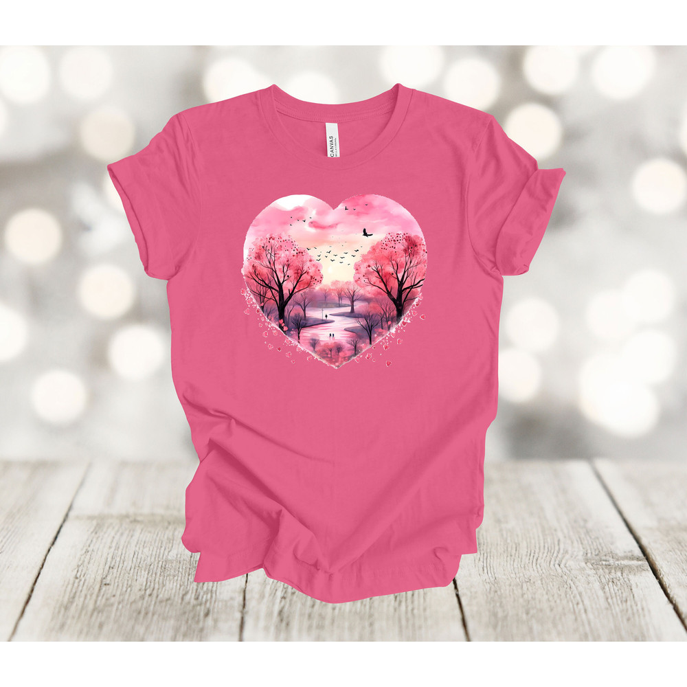 Valentine's Day, Pink Heart, Pink Trees, Pastel Heart, Love, Girlfriend Tee, Premium Unisex Soft Tee, 2x, 3x, 4x, Plus Size Available.jpg