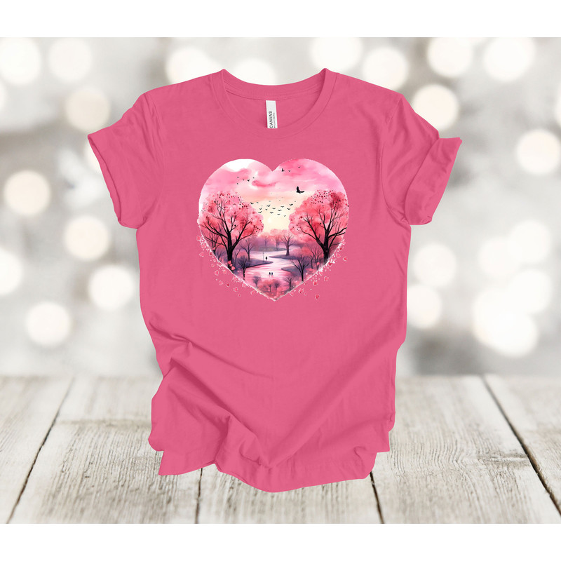 Valentine's Day, Pink Heart, Pink Trees, Pastel Heart, Love, Girlfriend Tee, Premium Unisex Soft Tee, 2x, 3x, 4x, Plus Size Available.jpg