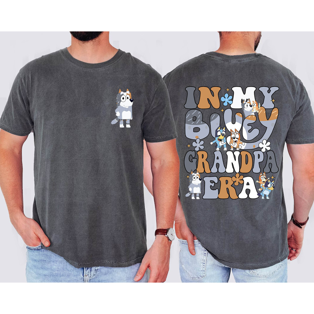 Bluey Grandpa Two Sides Shirt, Bluey Family Matching Shirt, Bluey Fathers Day 2024 Shirt, Gift For Dad, Couple Bluey Shirt..jpg