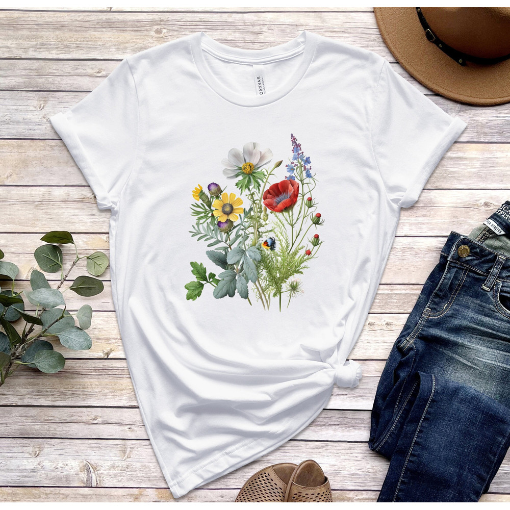 Floral Shirt, Wildflower Shirt, Wild Flower Tee, Botanical Print, Women Floral Shirt, Boho Wildflower Tee, Plant Mom Gift, Gift for Women.jpg