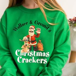 wallace and gromit christmas crackers sweatshirt, 90s cartoon t-shirt