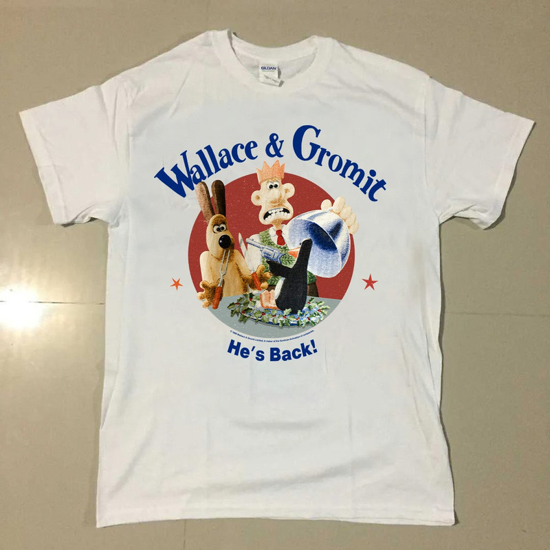 Wallace and Gromit He's Back 1989 T-Shirt, 90s Cartoon T-Shirt, Wallace n Gromit T-Shirt, Vintage Style Cartoon T-Shirt.jpg