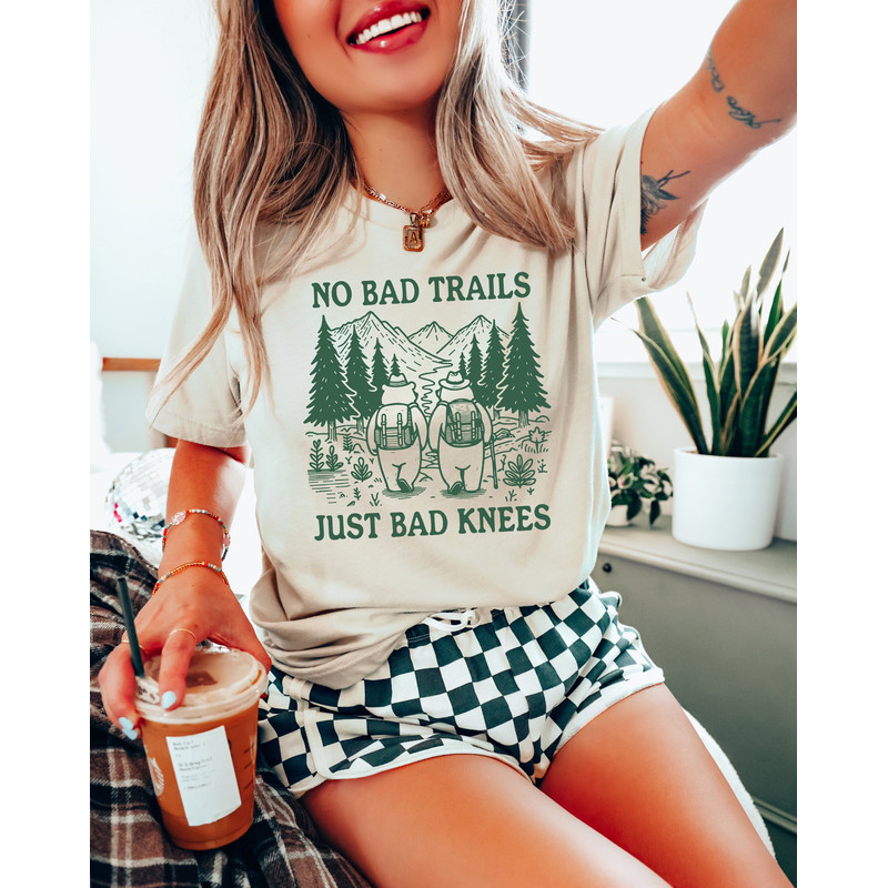 No Bad Trails Just Bad Knees Shirt, Hiking Shirt, Funny Camping Shirt, Outdoor Lover Gift, Funny Summer Shirt, Retro Nature Shirt,Trendy Tee.jpg