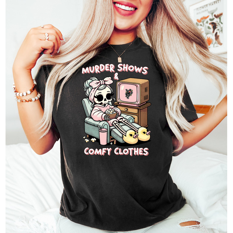 True Crime Shirt for Women, I Like Murder Shows Comfy Clothes Tshirt for True Crime Junkie, Funny True Crime Gift True Crime Tee Messy Bun.jpg