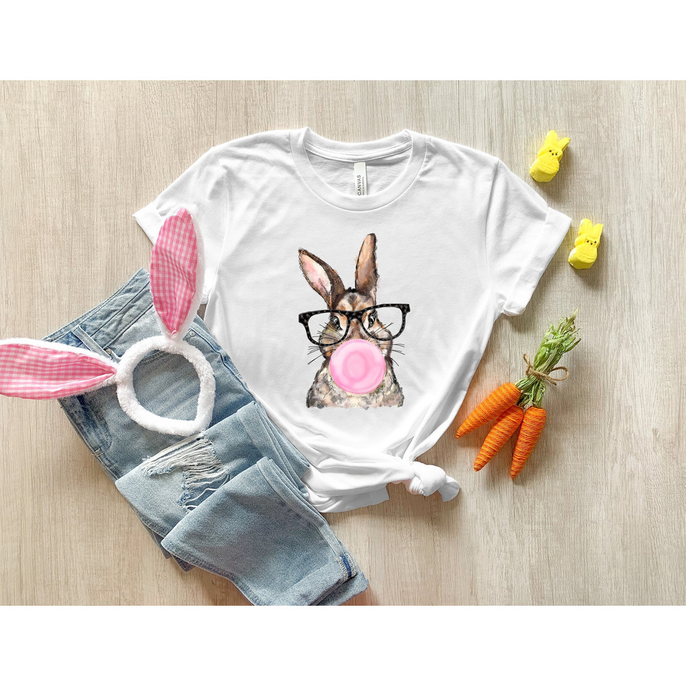 Bunny with Leopard Glasses shirt, Easter shirt, Easter bunny graphic tee, Easter shirts for women,Ladies Easter Bunny,Bubble Gum Bunny Tee.jpg