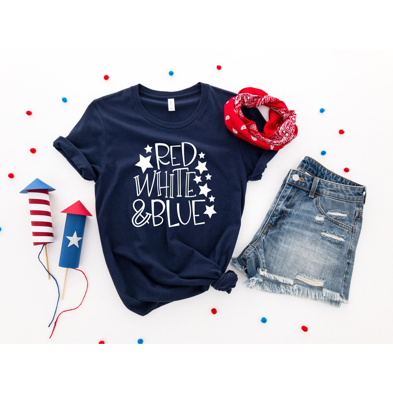 Red White & Blue Shirt, Stars and Stripes, July 4th Shirt, 4th of July Shirt, Unisex T-shirt, Kids July 4th Shirt, Cute July 4th Shirt.jpg