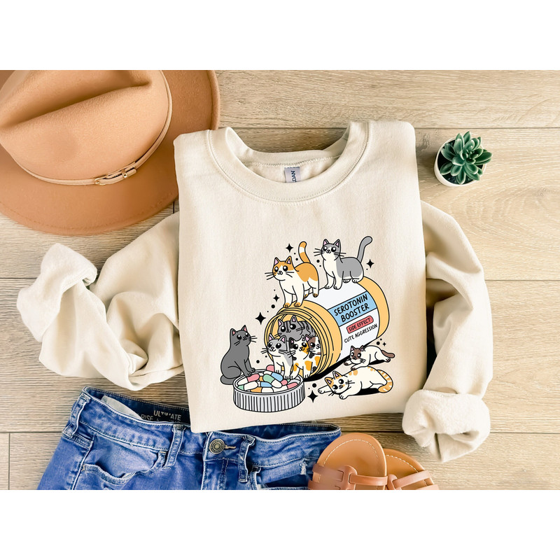Serotonin Booster Cat T-Shirt, Funny Graphic Cat Shirts, Mothers Day Gift, Cat Mom Shirt, Preppy Clothes, Pet Lover Tee.jpg