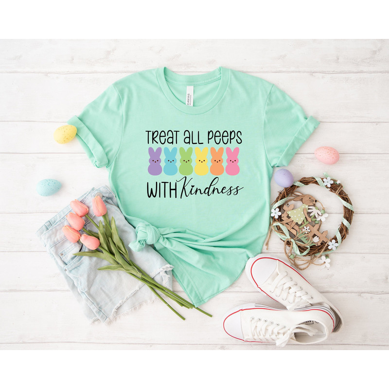 Treat All Peeps With Kindness Shirt, Teachers Easter Shirt, Easter Gift For Teacher, Teachers Easter Day Outfit, Teacher Bunny Shirt Gift.jpg