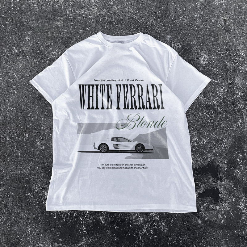 Frank Ocean BLOND White Ferrari Short Sleeve T Shirt Blond t shirt Gift Music Vintage look Trends Original design y2k t shirt.jpg