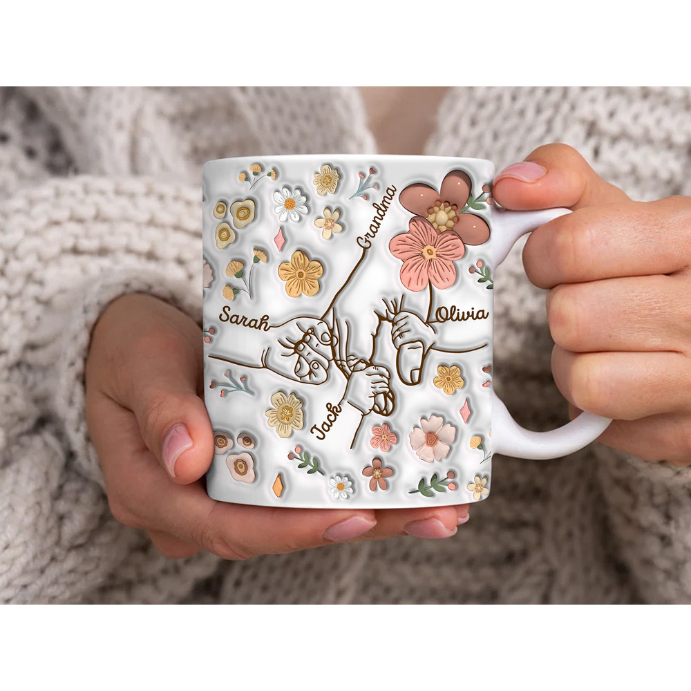 Hold My Hand, Hold My Heart, Family Mug, Custom Grandma 3D Inflated Effect Printed Mug, Mother's Day Gift, Gift For Mom Grandma, Mom 3D Cup.jpg