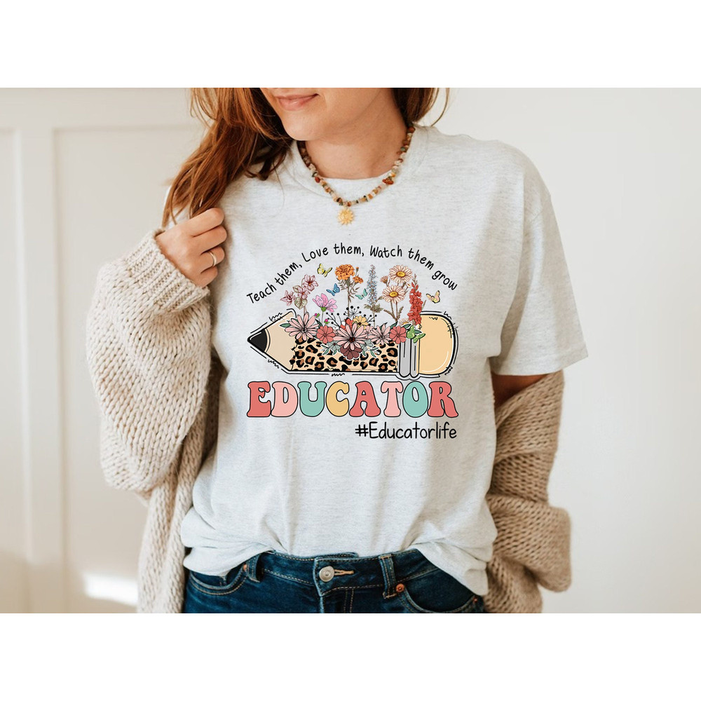 Personalized Educator Teacher Shirt, Wildflower Educator Tee, Teacher Tee Women, Educator Team Shirt, Back To School Shirt, Gift For Teacher.jpg