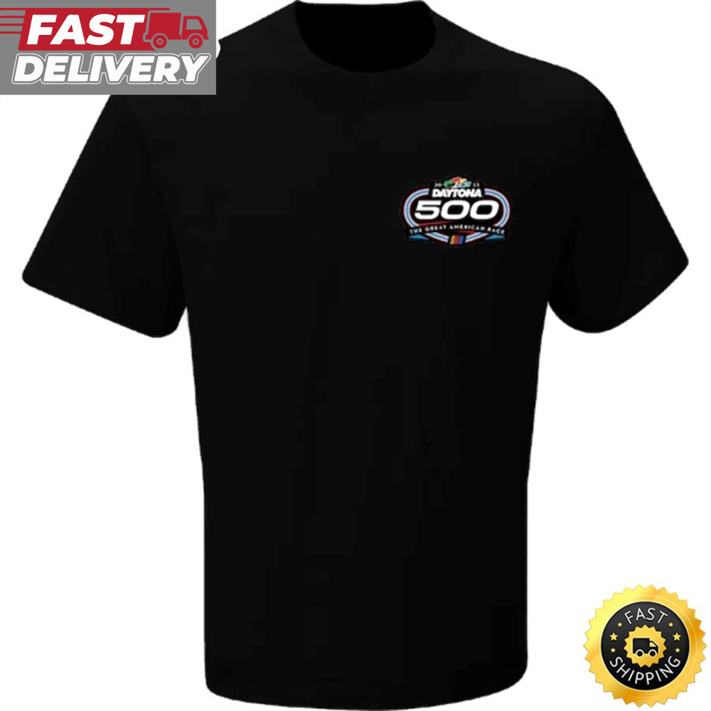 2023 Daytona 500 Checkered Flag American Flag Black T-shirt.jpg