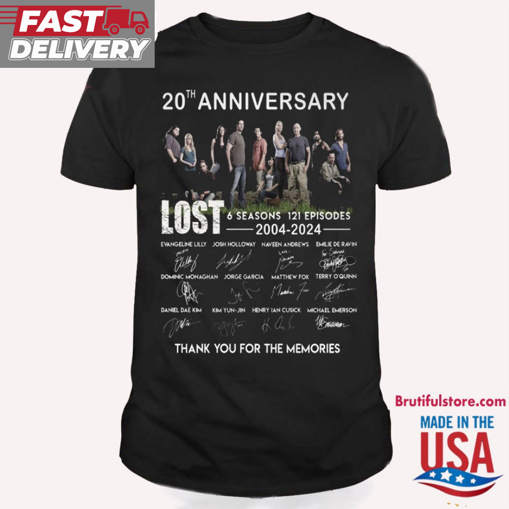 20th Anniversary Lost 6 Seasons 121 Episodes 2004-2024 Signature T Shirt.jpg
