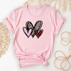 3 doodle heart valentines shirt, leopard heart t-shirt
