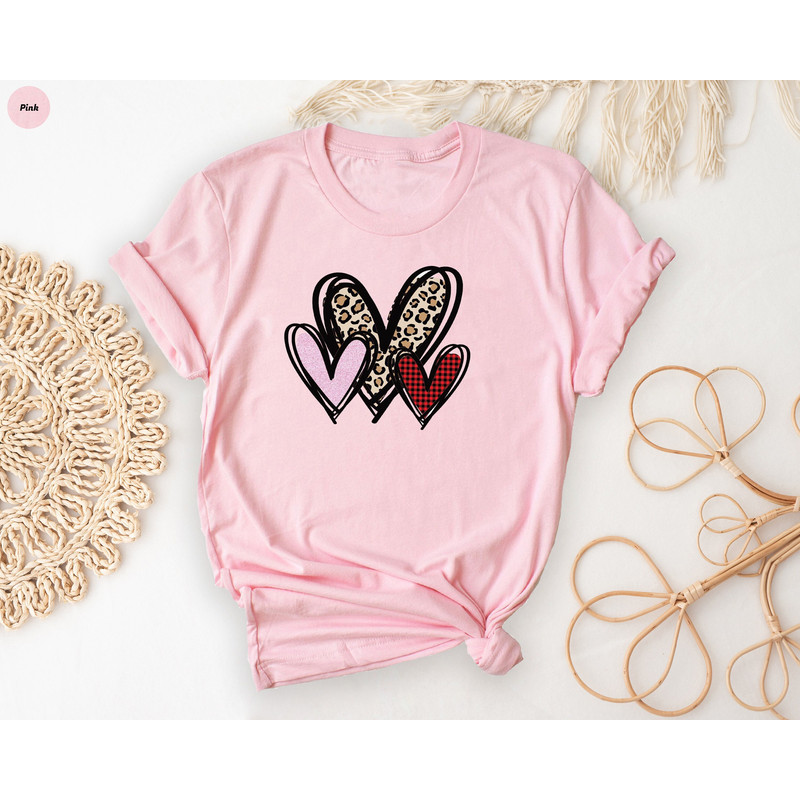 3 Doodle Heart Valentines Shirt, Leopard Heart T-Shirt, Cute Valentines Day Tees, Anniversary Tops, Matching Valentines Shirt, Womens Outfit.jpg