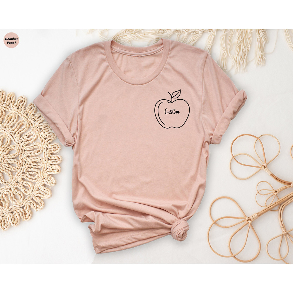 Personalized Teacher Shirt, Pocket Apple T-Shirt, Custom Teacher Name Tees, Back To School Tops, Teacher Gifts ideas, Love Teacher Tshirts.jpg