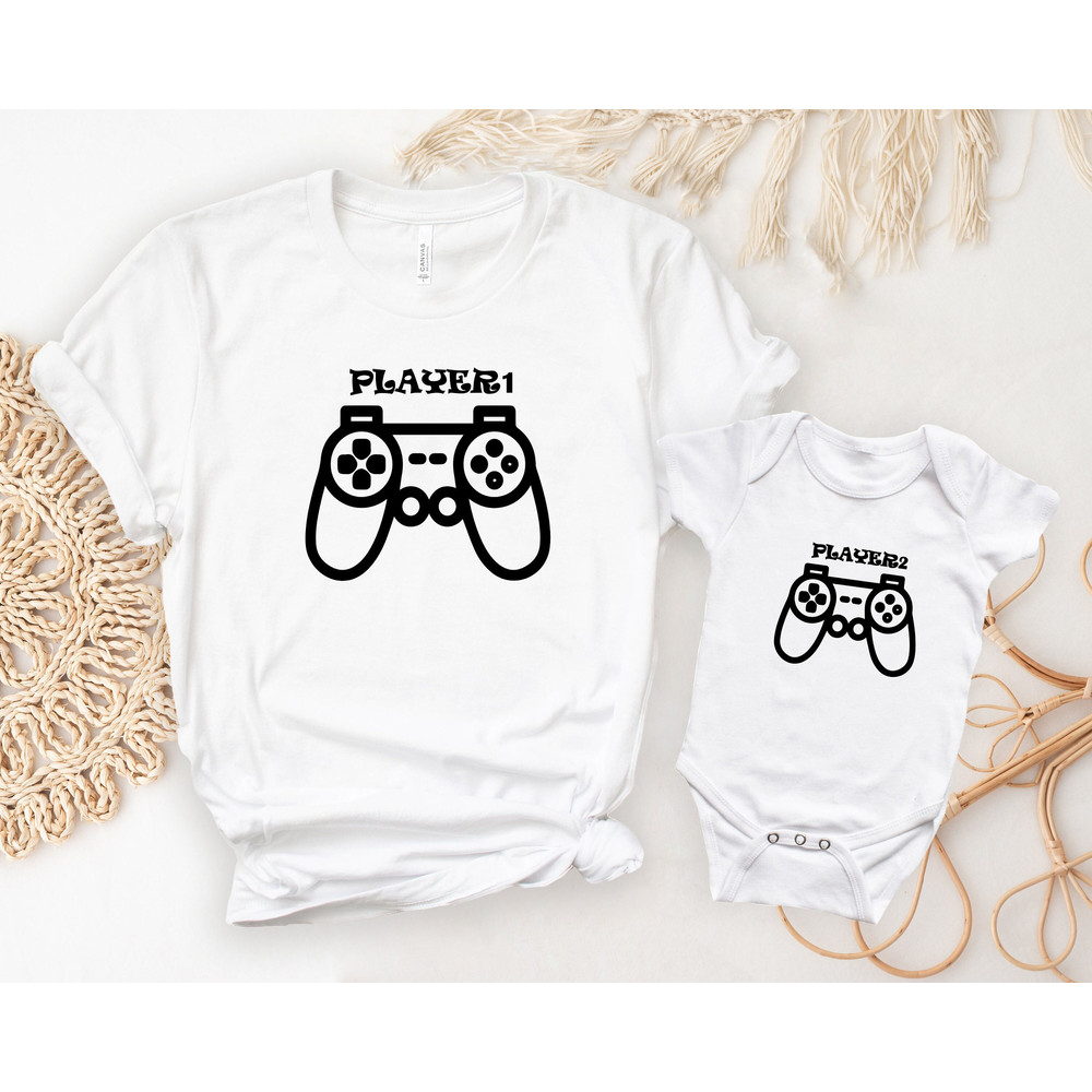 Player 1 Player 2 T-Shirt, Family Gaming Shirts, Father and Son Matching Tee, Gamer Dad Son Tops, Fathers Day Gifts, Gamer Parents,Dad Baby.jpg