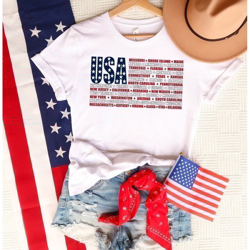 USA Flag Shirt, America Flag State Names Tee, Fourth of July Shirt, Patriotic T Shirts, July 4th Tee, 4th of July T-shirt, USA Flag Tee.jpg