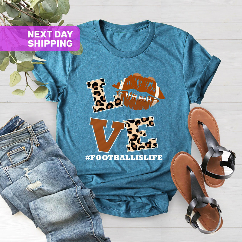Football Love T-Shirt, Womens Love Football Shirt, Football is Life Shirt, Mom Mama Tee, Leopard Lips T-Shirt, Cute Football Lover Shirt.jpg