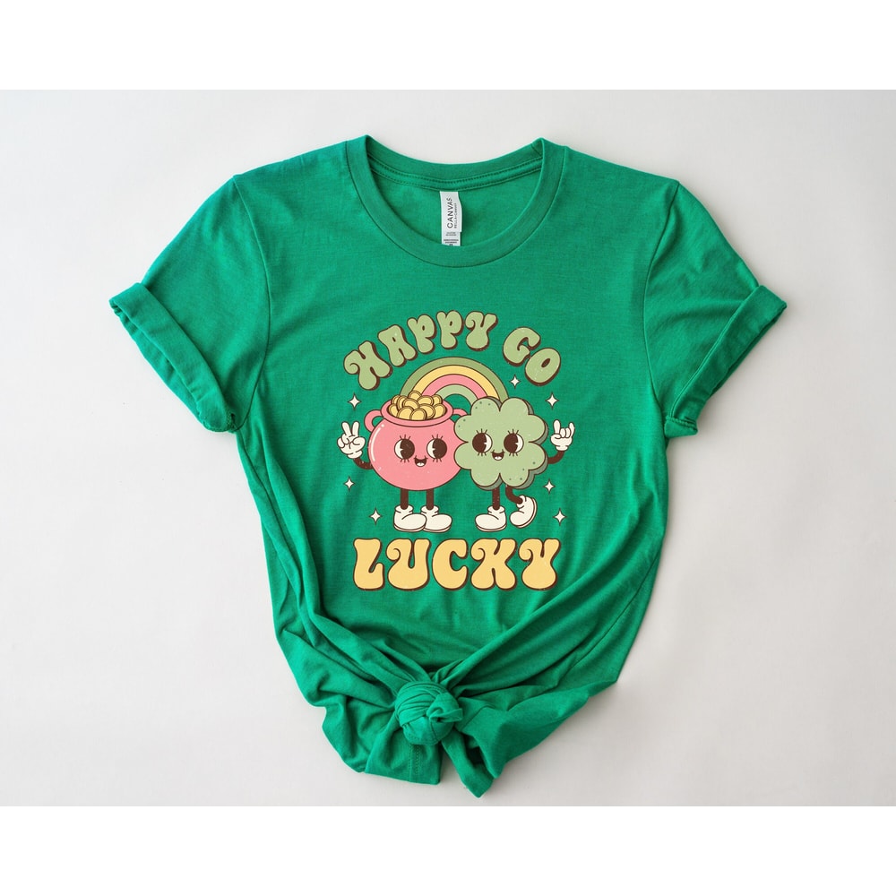 Happy Go Lucky Shirt, St Patrick's Day Shirt, Retro St Patty Shirt, St Patty's Day, Lucky Shirt, Shamrock and Shenanigans, Unisex Lucky Tee.jpg