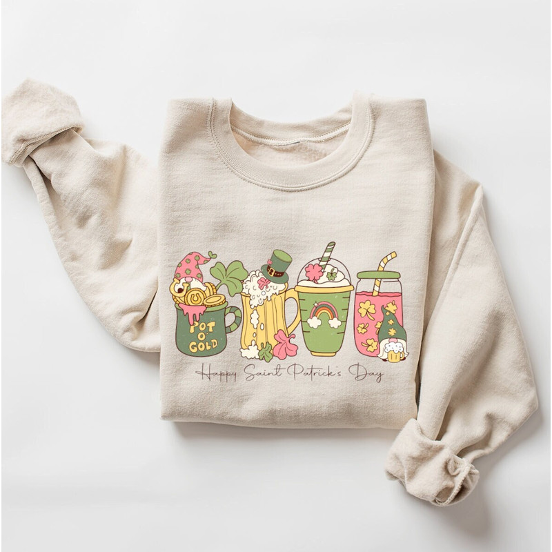 Happy St Patrick's Day Coffee Sweatshirt, Cute Lucky Latte Sweatshirt, Funny St Patrick's Day Sweater, Shamrock Shirt, St Patrick's Day Gift.jpg
