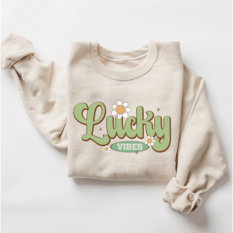 Retro Lucky Vibes Sweatshirt, St Patrick's Day Shirt, Shamrock Shirt, Cute St Patty's Shirt, Irish Gift, Patrick's Day Family Matching Shirt.jpg