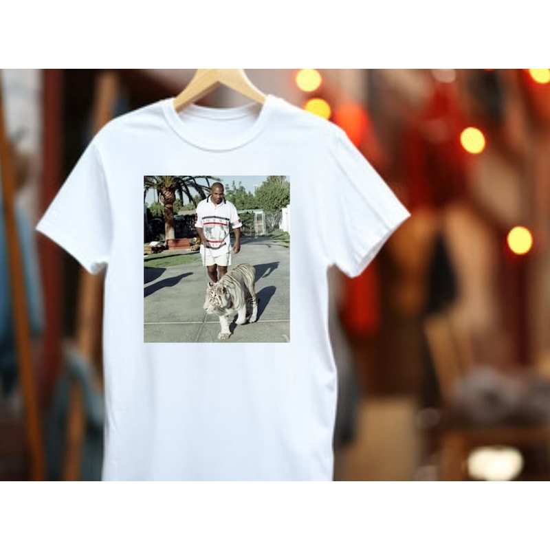 Mike Tyson Walking White Tiger Unisex Men's Cotton Crew Tee - Vintage 90s Tshirt Streetwear Boxing Best Seller2.jpg
