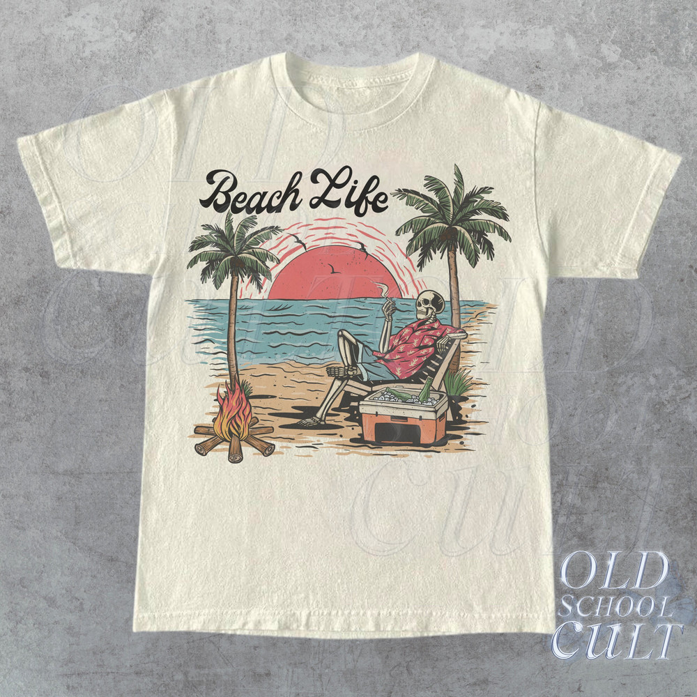 Beachlife Vintage Graphic T-Shirt, Retro Unisex Skate Graphic Tee, Oversize Nostalgia 90s Shirt, Cute Comfy Tee, Surf Lovers Gift, Skeleton.jpg