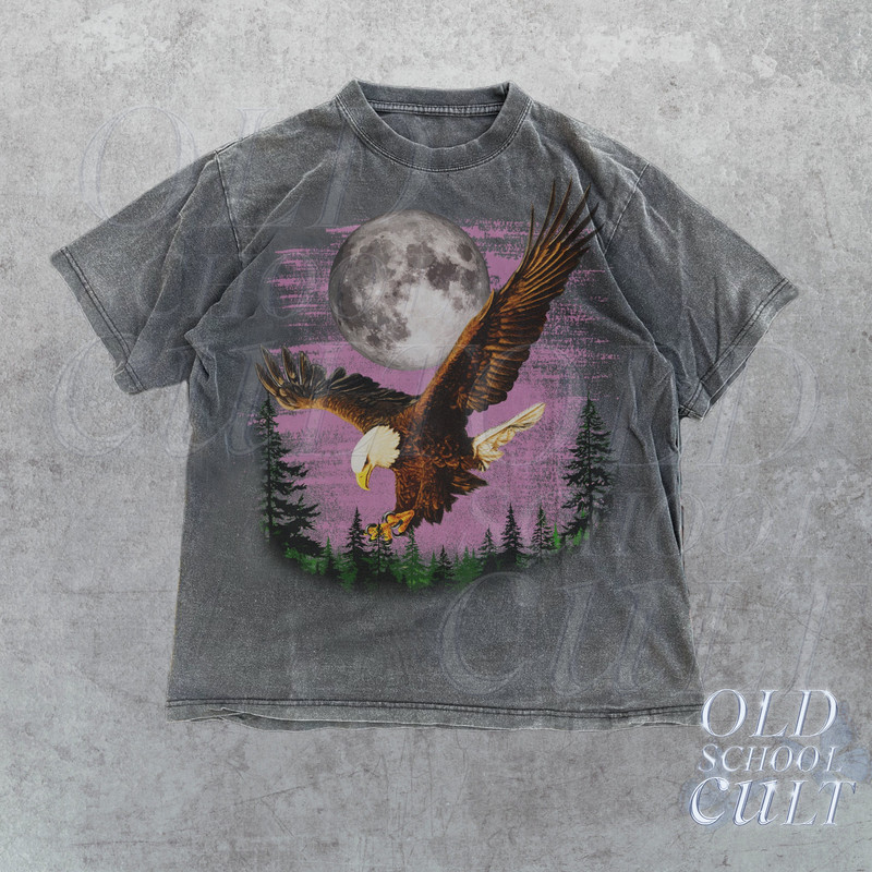 Eagle Vintage Graphic T-Shirt, Retro 90s Eagle Moon T-Shirt, Washed Oversized Retro 2000s Nature Shirt, Y2k Gothic Shirt, Dad Gifts.jpg