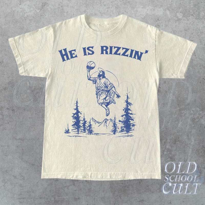 He Is Rizzin Vintage Graphic T-Shirt, Vintage Jesus Playing Basketball Unisex Adult Oversize T Shirt, Vintage 90s Funny T Shirt, Jesus Gifts.jpg