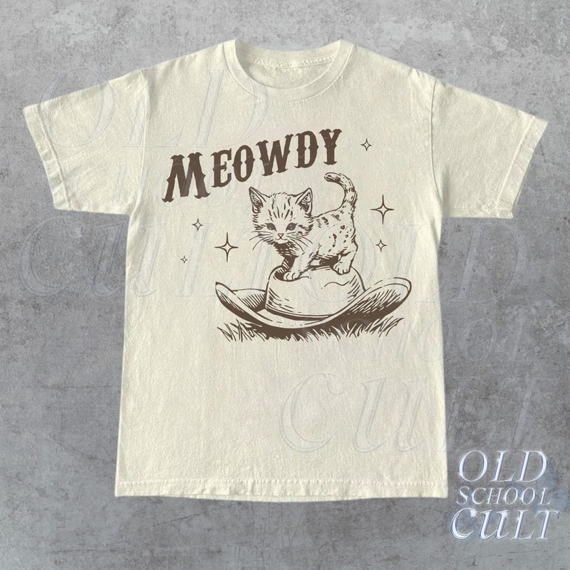 Meowdy Cute Kitten Cat Country Western Vintage T-Shirt, Retro 90s Cowgirl Rodeo Life Shirt, 2000s Cowboy Ranch Farm Life Shirt, Funny Cat.jpg