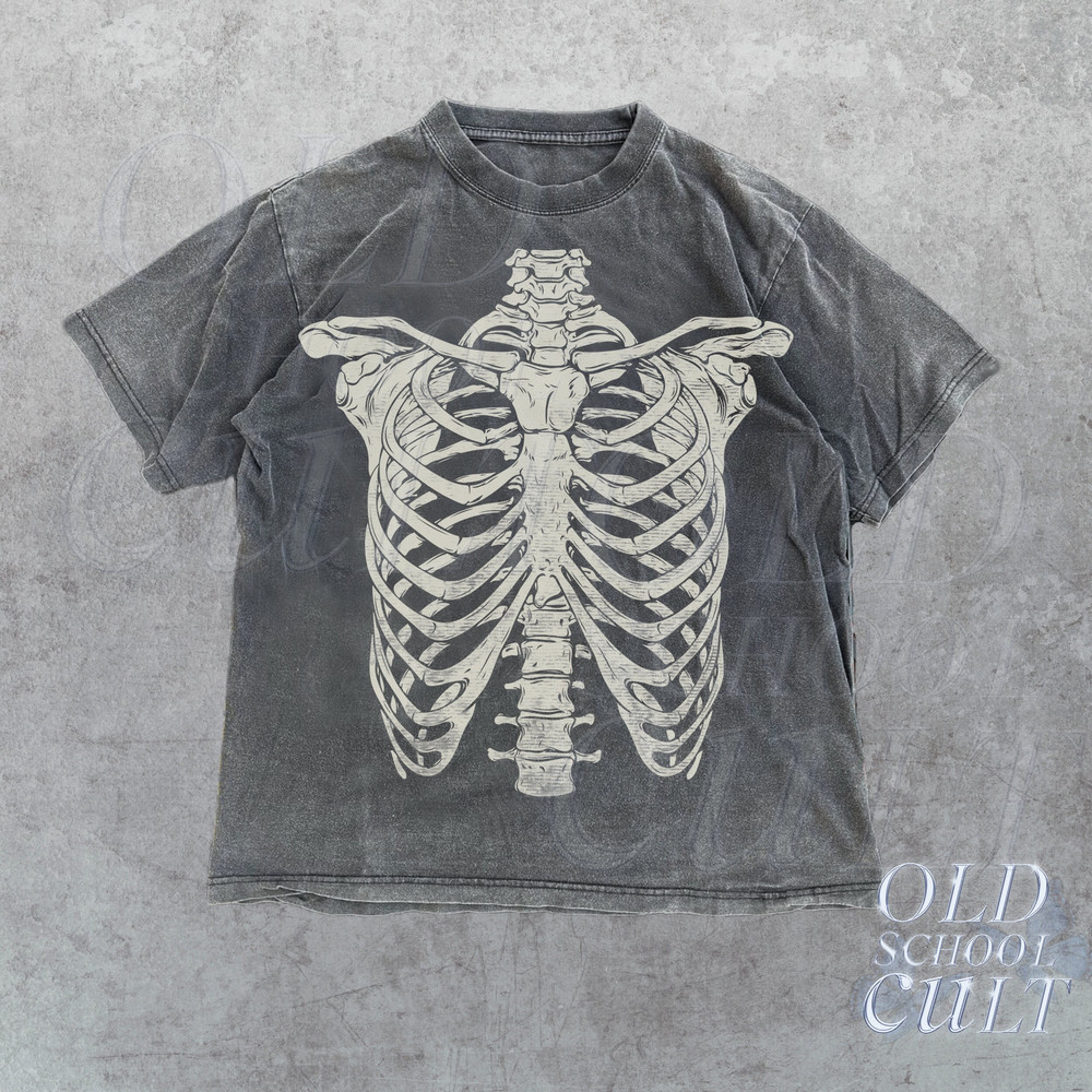 Skeleton Rib Vintage Graphic T-Shirt, Rib Cage Shirt, Retro Skeleton Tee, 90s Skull Shirt, Spooky Shirt, Y2k Skull Tee, 2000s Oversize Tee.jpg