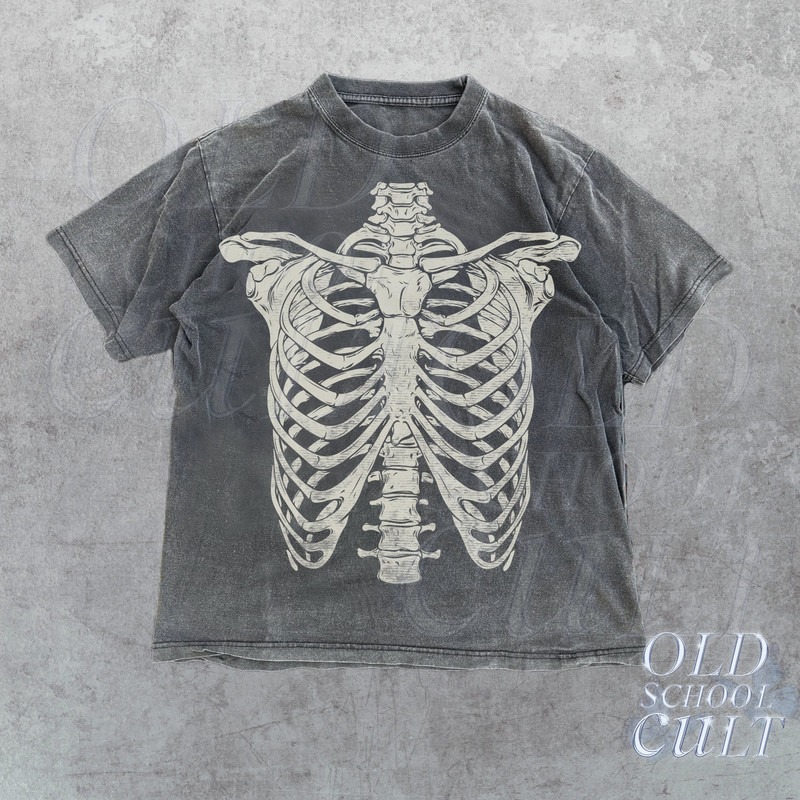 Skeleton Rib Vintage Graphic T-Shirt, Rib Cage Shirt, Retro Skeleton Tee, 90s Skull Shirt, Spooky Shirt, Y2k Skull Tee, 2000s Oversize Tee.jpg