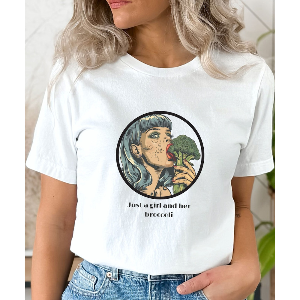 Just a girl and her broccoli shirt, Broccoli shirt, Vegetarian shirt, Vintage funny shirt, Sarcastic tshirt, Weird shirts, Dark humor shirt3.jpg