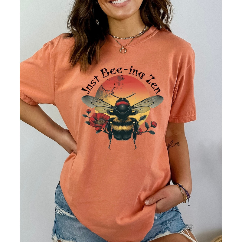 Bee Zen shirt, Botanical tee, Nature shirt, Japanese art shirt, Garden lover shirt, Spring shirt, Wildlife shirt, Cottagecore tee, Yoga tee1.jpg