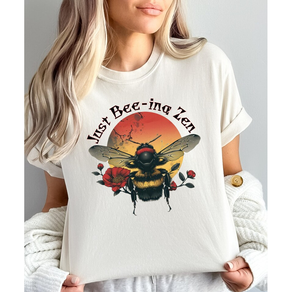Bee Zen shirt, Botanical tee, Nature shirt, Japanese art shirt, Garden lover shirt, Spring shirt, Wildlife shirt, Cottagecore tee, Yoga tee2.jpg