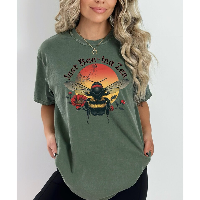 Bee Zen shirt, Botanical tee, Nature shirt, Japanese art shirt, Garden lover shirt, Spring shirt, Wildlife shirt, Cottagecore tee, Yoga tee3.jpg