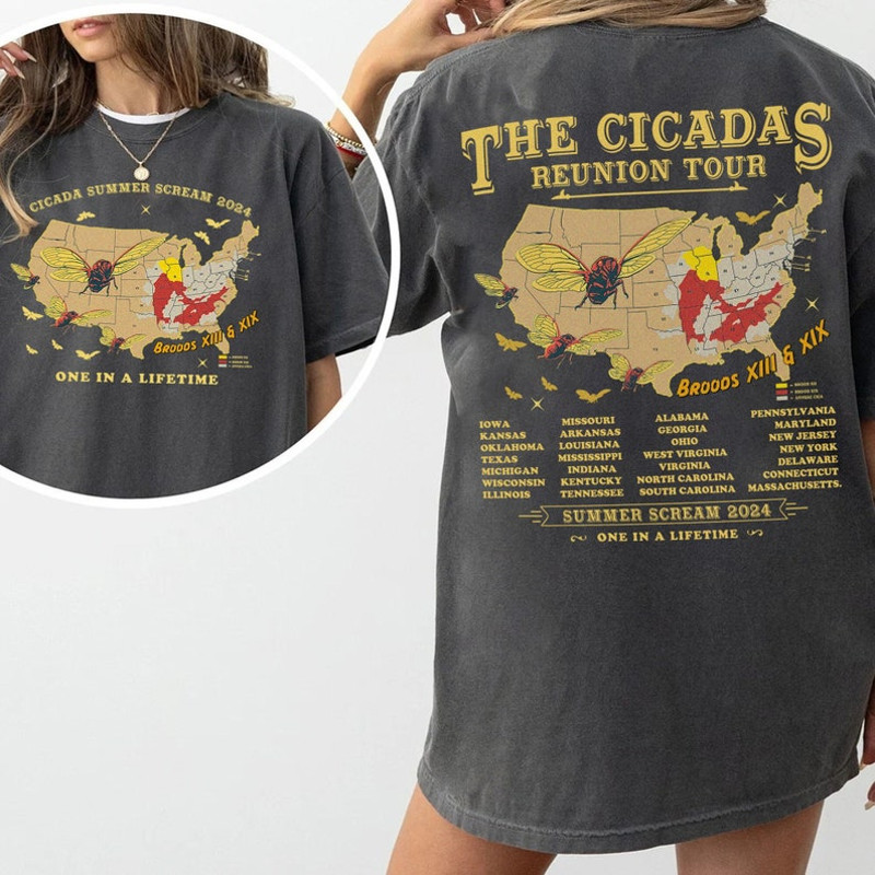 Cicadas Summer Scream Reunion Tour 2024 Shirt, The Cicada Concert Tour Tee, Insect Cicada Broods XIII & XIX, One In a Lifetime, Entomologist1.jpg