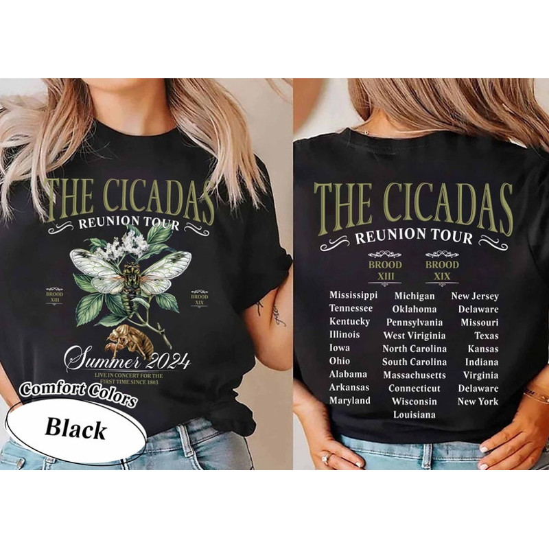 The Cicadas Reunion Tour Double Sided Comfort Colors Shirt, Summer Scream 2024, Broods XIII & XIX, Once In A Lifetime, Double Emergence Tee2.jpg