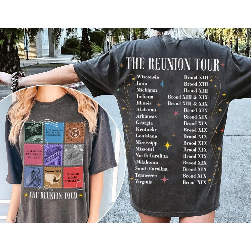 The Cicadas Reunion Tour 2024 Shirt, Goblincore Gift, Cicada Summer Tour 2024 Tee, Insect Cicada Tee, Entomologist Gift,States Double Broods1.jpg