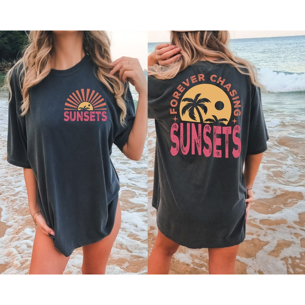 Forever Chasing Sunsets SVG PNG Retro Summer Svg Retro Beach Svg Tropical Png Summer shirt Svg Aesthetic Summer Sublimation Front and back.jpg