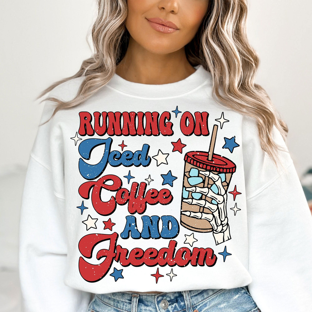 Running on Iced Coffee and Freedom PNG, Coffee Png, 4th of July Png, Fourth Of July Png, America png, Independence Day, Sublimation Designs.jpg