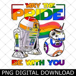 may the pride be with you rainbow r2d2 bb8 png, star movie wars lgbtq rainbow pride month 2024 png